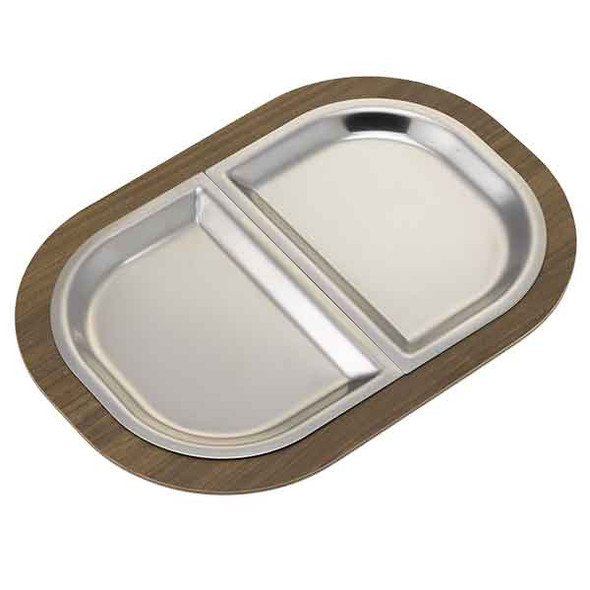 Service Ideas LO125DWC Original Thermo-Plate Platter Large Holder w/ Stainless Half Insert, Dark Wood