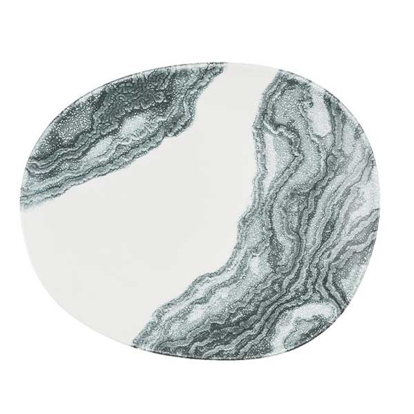 Churchill TDBKOPL41 Inked Tide 11" x 9-1/4" Opal Organic Plate, Ceramic, Black