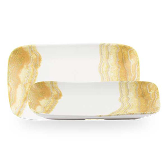 Churchill TDGDPLT21 Inked Tide 10-1/4" x 5-7/8" Natural Deep Tray, Ceramic, Gold