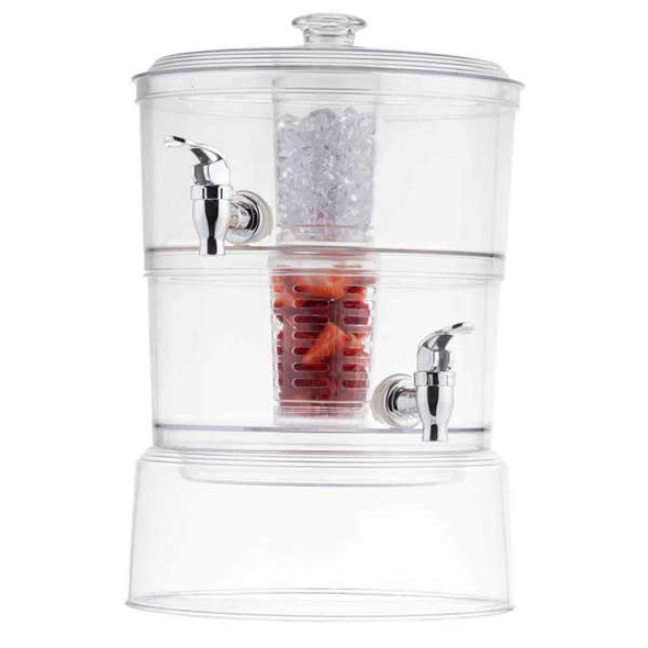 Tablecraft 10961 2 gal. Two-Tiered Beverage Dispenser Set, Stackable, Infusion/Ice Chamber, Round