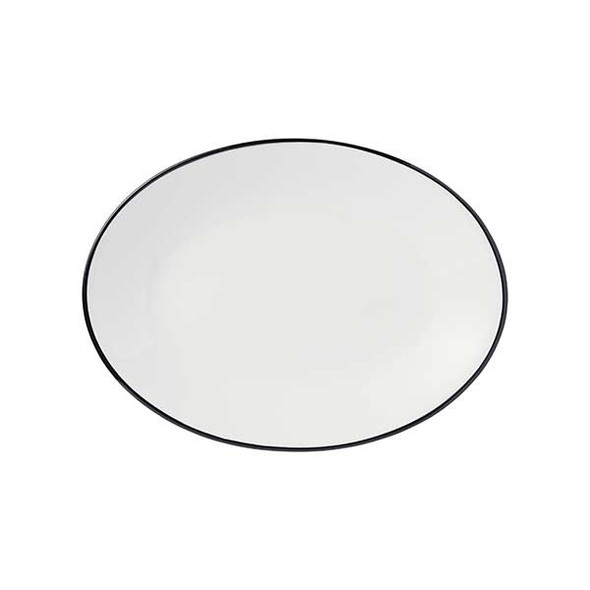 Libbey 114234 Porcelana Linea 9-3/4" x 7-1/2" Oval Platter, Porcelain, Black Band