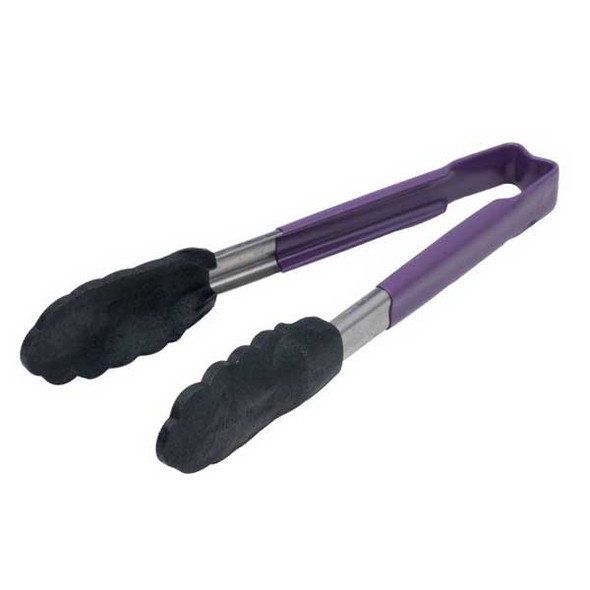 Vollrath 478091280 Kool-Touch 9-1/2" High Temp Utility Tongs, Stainless Steel, Purple