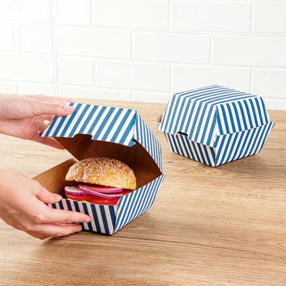 Restaurantware RWA0379BLW Bio Tek 4" Burger Box, Paper, Ripple Wall