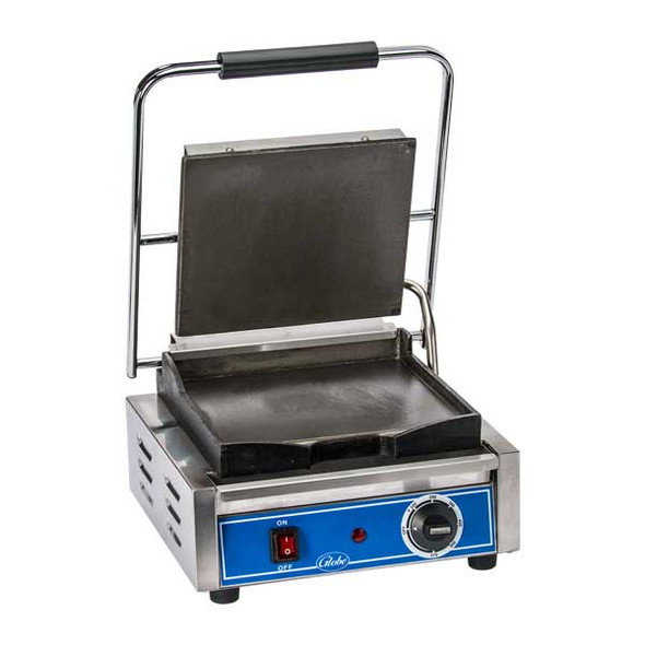 Globe GSG1410 Panini Grill, Smooth Plates, 14" x 10" Cooking Surface, 120V