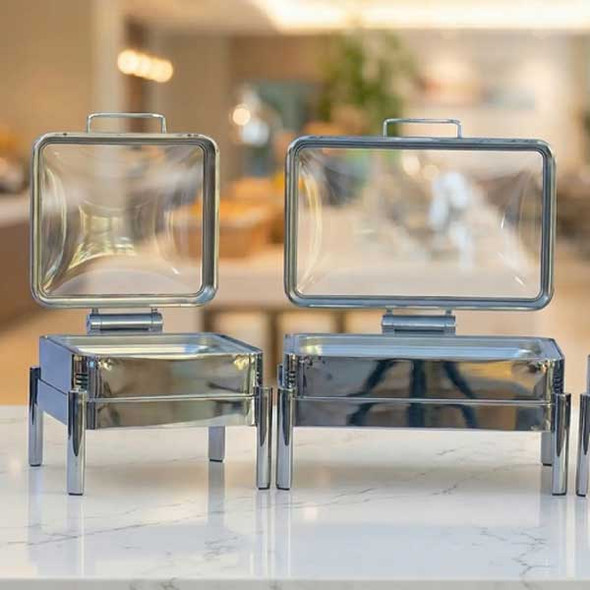 Eastern Tabletop EB15507 Solas 6 qt. Square Waterless Chafer, Polished Stainless Steel