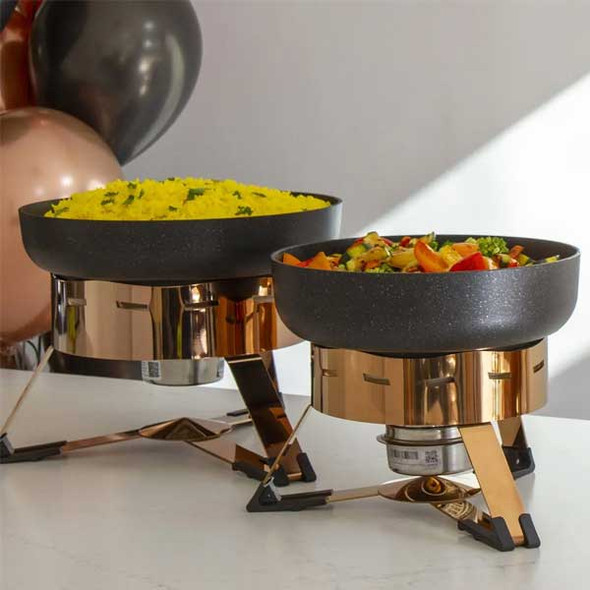 Eastern Tabletop EB15013 EcoServe Edge Lumi Round Chafer Stand, Small, Gold PVD