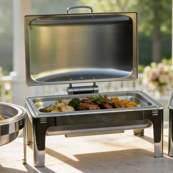 Eastern Tabletop EB15512 Nivo 8 qt. Rectangle Waterless Chafer, Brushed Stainless Steel