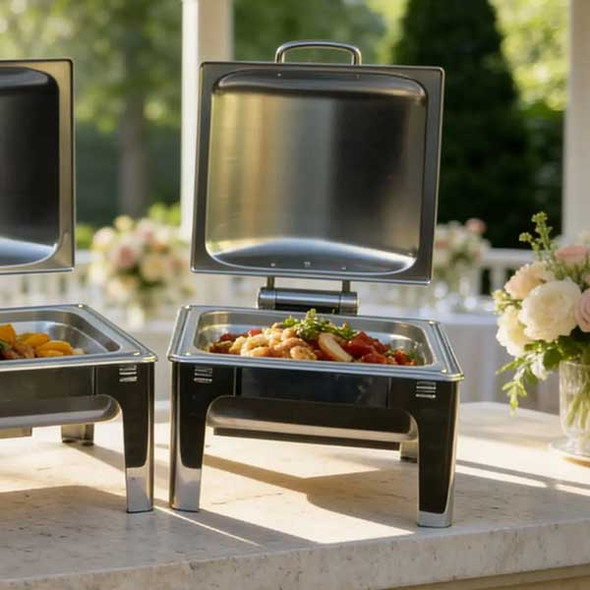 Eastern Tabletop EB15513 Nivo 6 qt. Square Waterless Chafer, Brushed Stainless Steel
