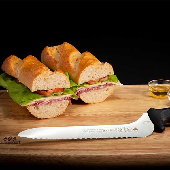 Mundial 5620-9E PR RF 5600 Series 9" Offset Sandwich Knife, Serrated Edge, Black
