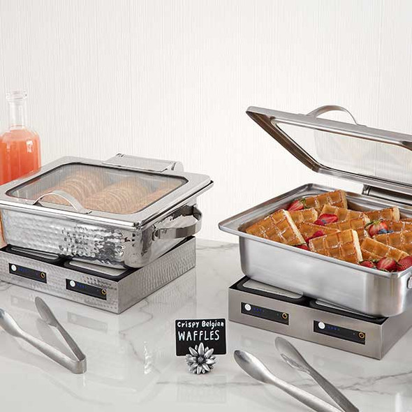 American Metalcraft SYNSREC16 Synergy 6-1/2 qt. Rectangular Chafer, Satin Finish, Hinged Glass Lid