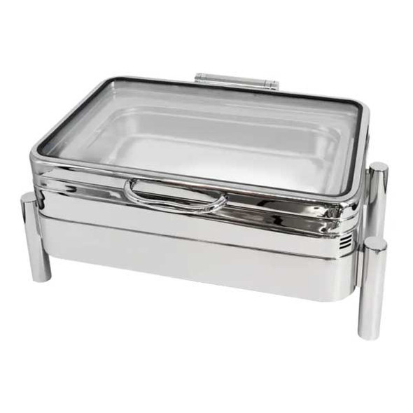 Eastern Tabletop EB15375G Eco Rock 8 qt. Rectangular Waterless Chafer, Hinged Glass Lid
