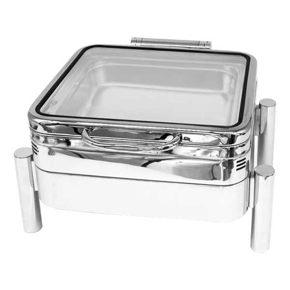 Eastern Tabletop EB15374G Eco Rock 6 qt. Square Waterless Chafer, Hinged Glass Lid
