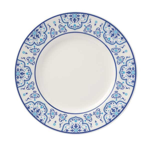 Libbey 114557 Lisbon 6-3/8" Wide Rim Plate, Porcelain, White/Blue