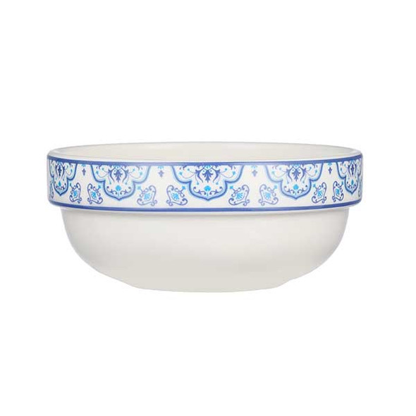 Libbey 114553 Lisbon 13 oz. Stacking Soup/Cereal Bowl, Porcelain, White/Blue