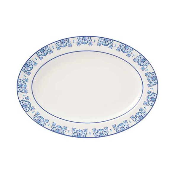 Libbey 114558 Lisbon 11-1/2" Oval Platter, Porcelain, White/Blue
