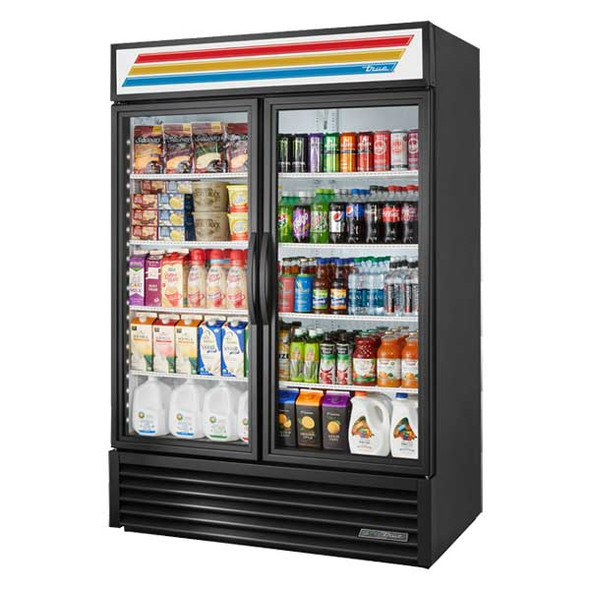 True GDM-49-HC~TSL01 BLK Two-Section Glass Door Refrigerated Merchandiser, Black