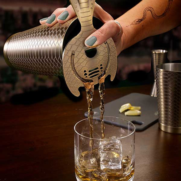 Barfly M37300SPTABR Venym Snakeskin 5-Piece Cocktail Mixing Set, Antique Brass