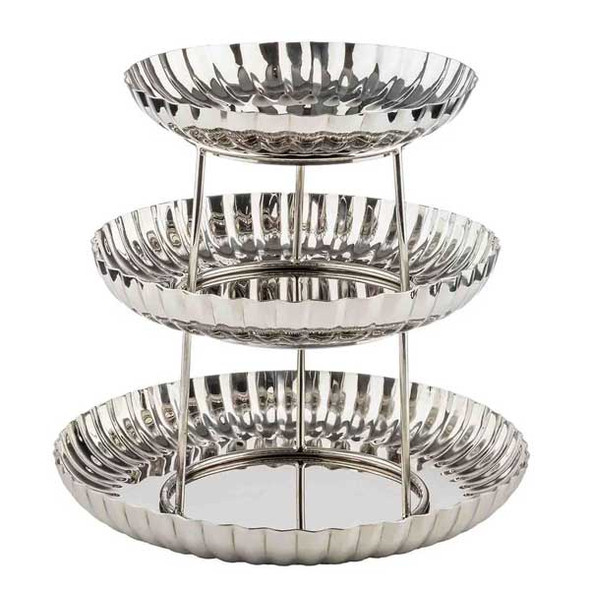 Tablecraft 13160 Round Three-Tiered Scalloped Seafood Tower, Stainless Steel