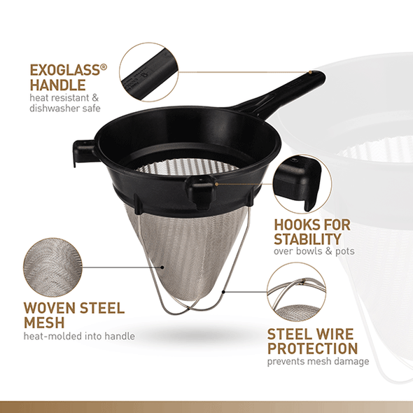 Matfer 017360 Exoglass 8" High Temp Bouillon Strainer, Reinforced, Fine