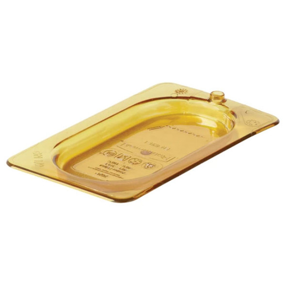 Rubbermaid FG202P23AMBR 1/9 Size Solid High Heat Food Pan Cover, Amber