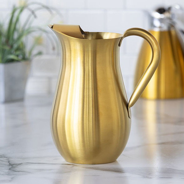 Service Ideas WPB2BSVG Metallic Elements 2L Bell Pitcher w/Ice Guard, Brushed 18/8 SS, Vintage Gold