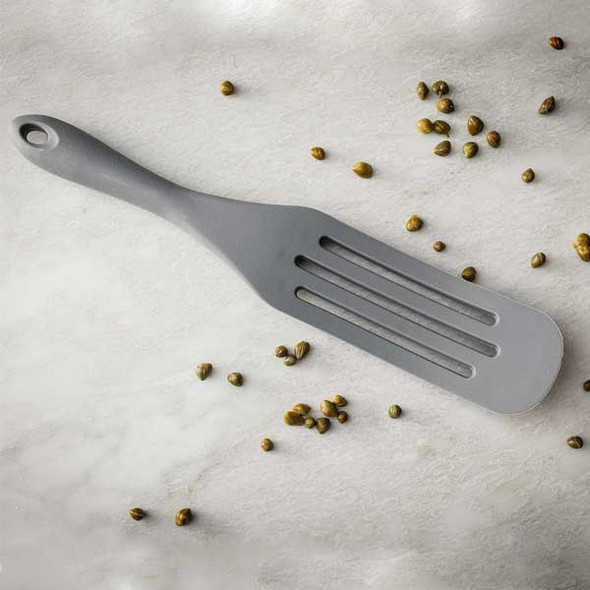 Tablecraft 11838 10-1/2" High Temp Slotted Spurtle, Silicone, Gray