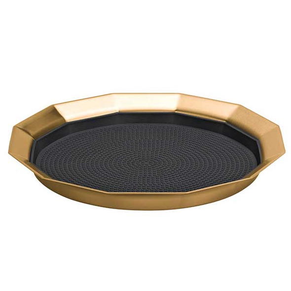 Service Ideas TRPN119RIBSVG Metallic Elements 12-Sided 11" Non-Slip Tray, Removable Insert, Round, Vintage Gold