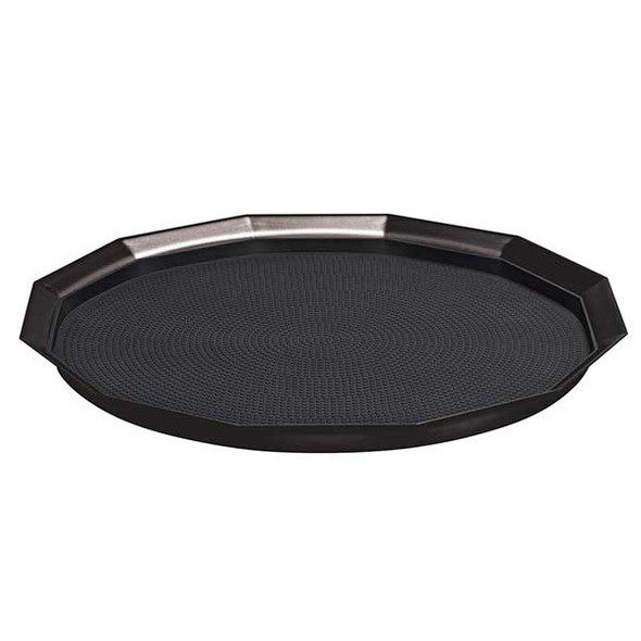 Service Ideas TRPN1614RIBSBX Metallic Elements 12-Sided 16" Non-Slip Tray, Removable Insert, Round, Black Onyx