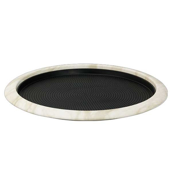 Service Ideas TR1412RIWM Natural Elements 14" Non-Slip Tray, Removable Insert, Round, White Marble