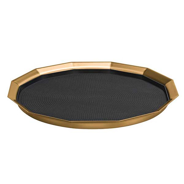 Service Ideas TRPN1614RIBSVG Metallic Elements 12-Sided 16" Non-Slip Tray, Removable Insert, Round, Vintage Gold