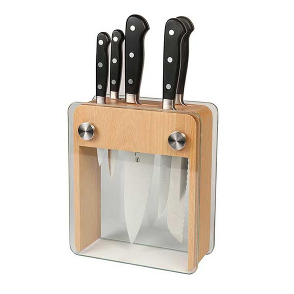 Mercer Culinary M20050 Genesis 6-pc 8" x 3-1/4" x 9" H Wood & Glass Knife Block Set