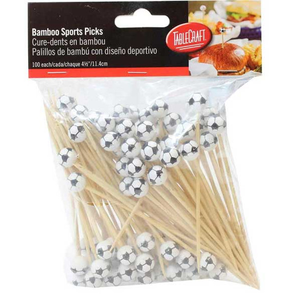 Tablecraft BAMSP545 4-1/2"L Soccer Ball Picks, Bamboo & Pinewood