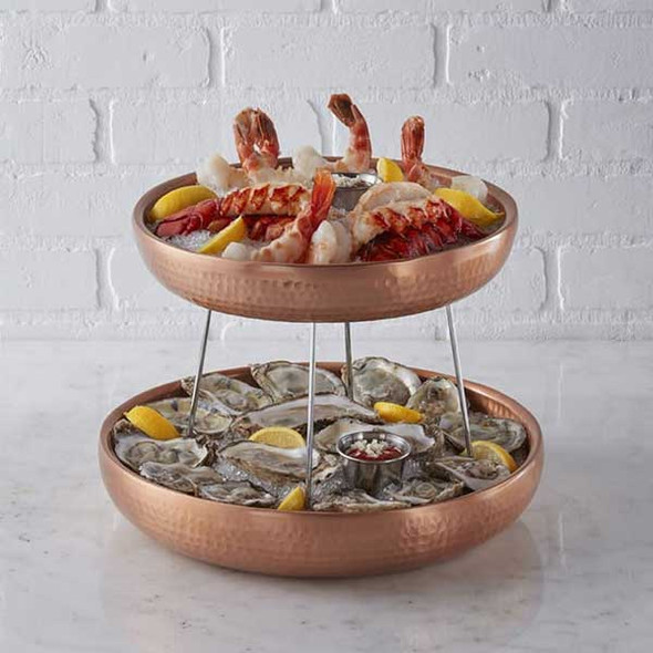 American Metalcraft ADSEAG14 Hammered Double Wall 14" x 2-1/2" H Round Seafood Tray, Aluminum, Gold