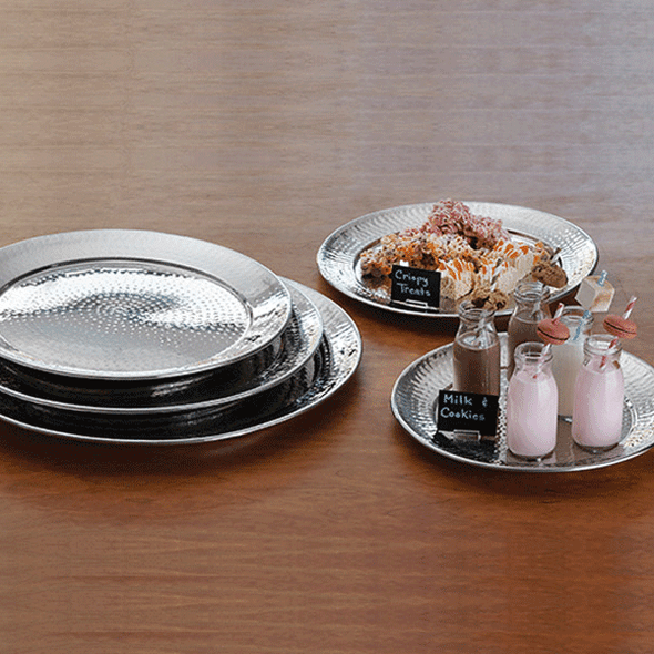 American Metalcraft HMRST1601 16" Round Serving Tray, SS, Hammered