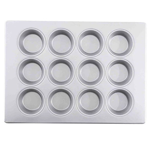 Tablecraft 12475 12 Cup 4.25 oz. Large Muffin Pan, Non-Stick, Round, Aluminized Steel