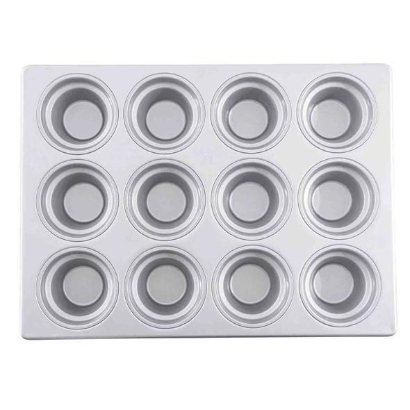 Tablecraft 12476 12 Cup 6 oz. Large Muffin Pan, Non-Stick, Crown, Aluminized Steel