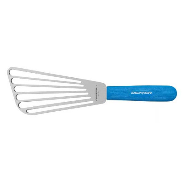 Dexter-Russell 19673H Cool Blue Sani-Safe 6-1/2" High Temp Fish Turner, Slotted, Rounded Edge