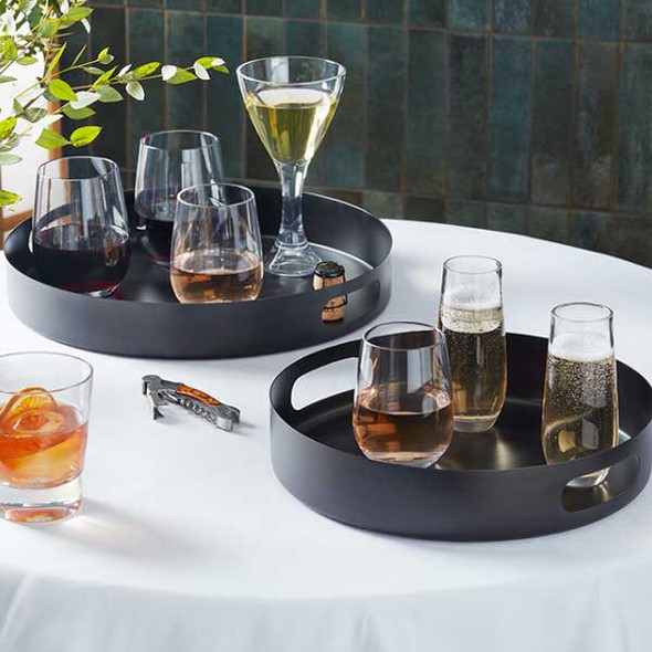 American Metalcraft STB14 14-5/8" Serving Tray, Round, Black, Stainless Steel
