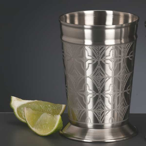 Libbey JC-26 15 oz. Julep Cup w/Etched Design, Silver, SS