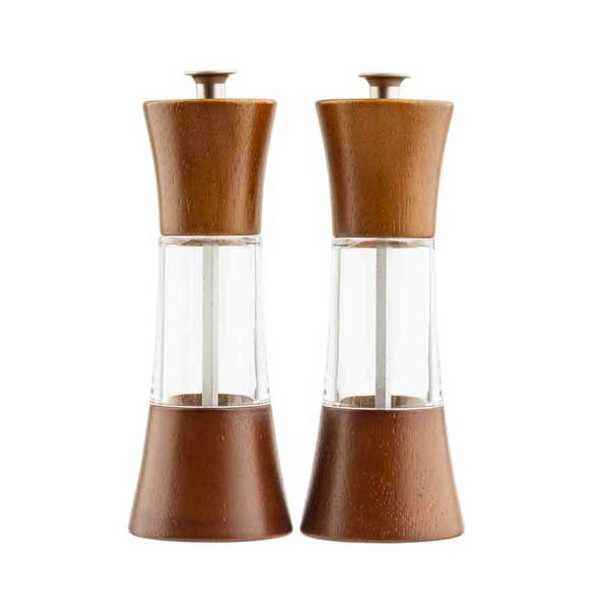 Tablecraft 12856 2.5 oz. Salt & Pepper Mill Set, Acacia Wood - 2/Set