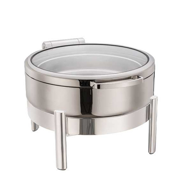 Eastern Tabletop 3878GS Jazz Smooth Collection 6 Qt. Round Induction Chafer w/Stand and Full Glass Hinged Cover