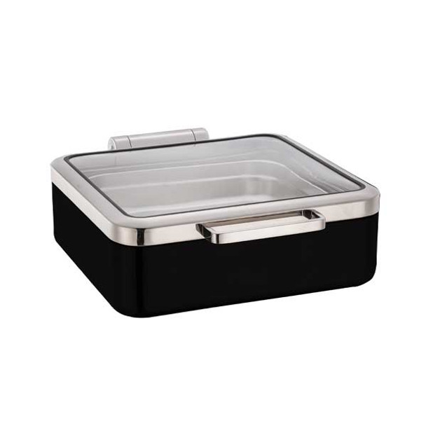 Eastern Tabletop 3874MB Jazz Smooth Collection 6 Qt. Square Induction Chafer w/Full Glass Hinged Cover, Black Powder Base