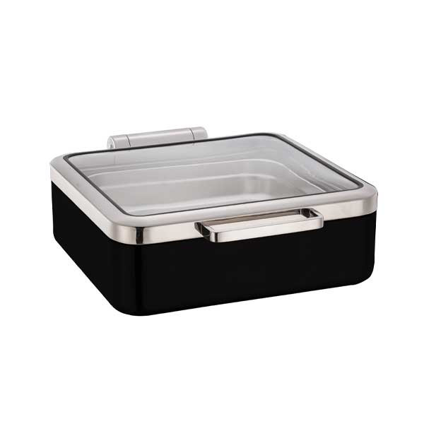 Eastern Tabletop 3874GMB Jazz Smooth Collection 6 Qt. Square Induction Chafer w/Full Glass Hinged Cover, Black Powder Base
