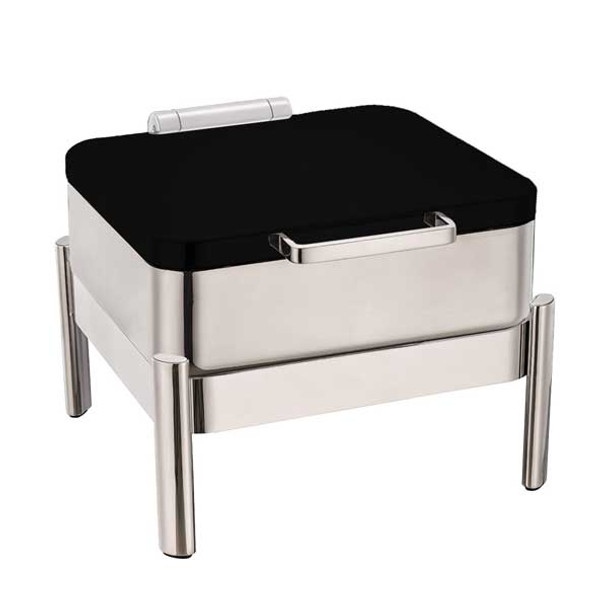 Eastern Tabletop 3874S Jazz Smooth Collection 6 Qt. Induction Chafer w/Stand and Black Powder Hinged Cover, SS
