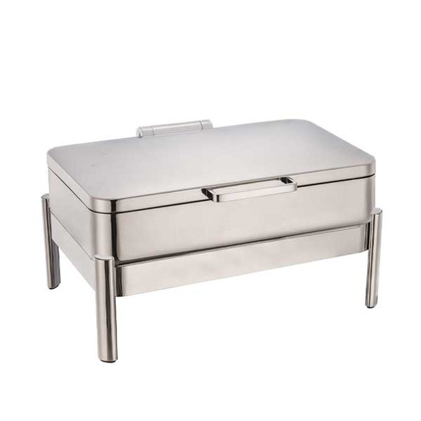 Eastern Tabletop 3875S Jazz Smooth Collection 8 Qt. Rectangular Induction Chafer w/Stand and Hinged Cover