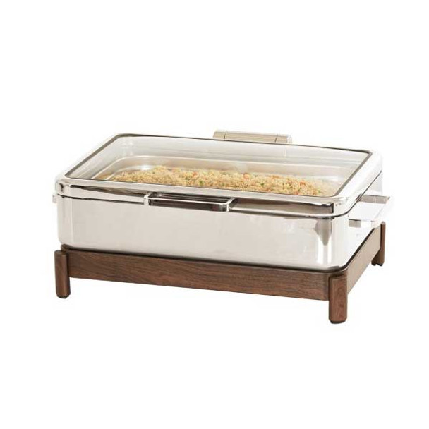 Cal-Mil 23718-78 12" x 20" Induction Chafer, Rectangular w/Soft Close, See-Through Lid, Walnut