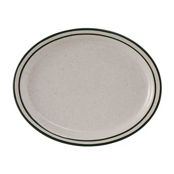 Tuxton TES-012 Emerald 9-1/2" x 7-1/2" Oval Platter, Eggshell w/Green Speckle - 24/Case Tuxton TES-012 Emerald 9-1/2" x 7-1/2" Oval Platter, Eggshell w/Green Speckle - 24/Case