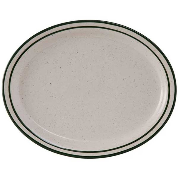 Tuxton TES-013 Emerald 11-1/2" x 9-1/8" Oval Platter, Eggshell w/Green Speckle - 12/Case Tuxton TES-013 Emerald 11-1/2" x 9-1/8" Oval Platter, Eggshell w/Green Speckle - 12/Case