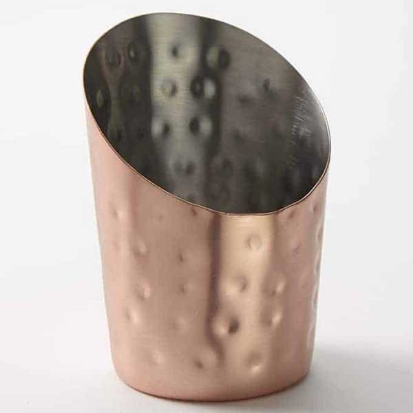 American Metalcraft FFCCH45 12 oz. Angled, Round French Fry Cup, Copper, Hammered Finish