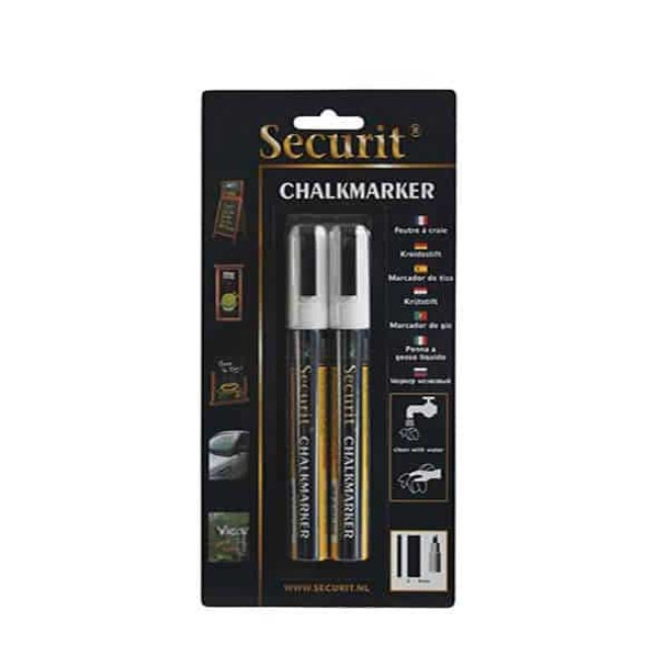 American Metalcraft BLSMA510WT Securit Small-Tip Chalk Markers, White - 2/Pack